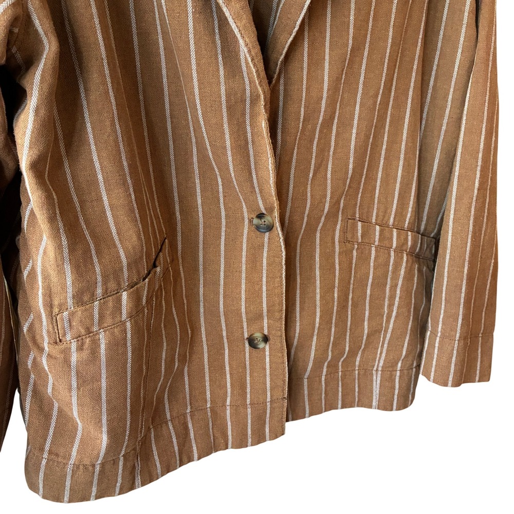 Free People Pinstripe Blazer Womens Size Medium Brown Good Cotton Oversized B217 - Picture 3 of 9